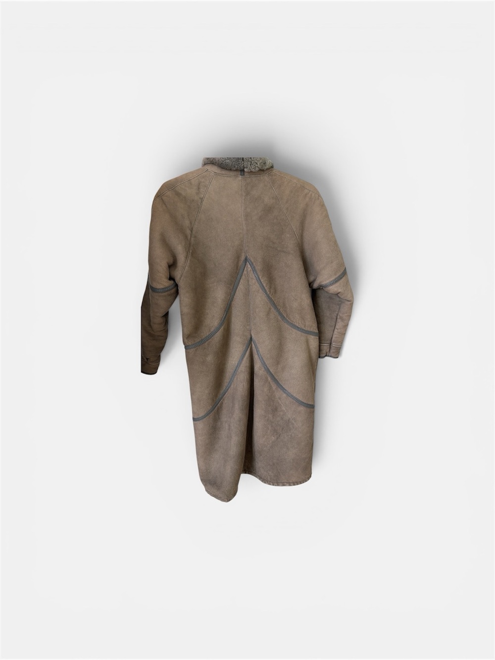 Wool-Lined Taupe Shearling Coat - Women's Long Winter Coat - Picture 2 of 8